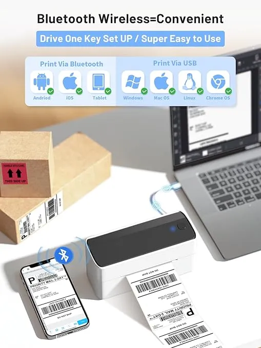 Phomemo Bluetooth Thermal Label Printer for Shipping Packages - Wireless Label Printer for Phone&PAD&PC to Amazon, Ebay, Shopify, USPS, DHL, Temu