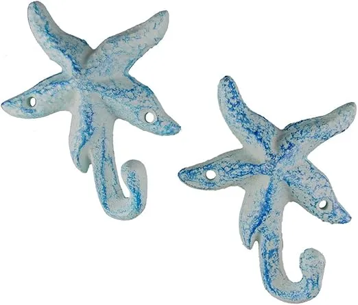 Iron Starfish Hook, Set of 2, Light Blue