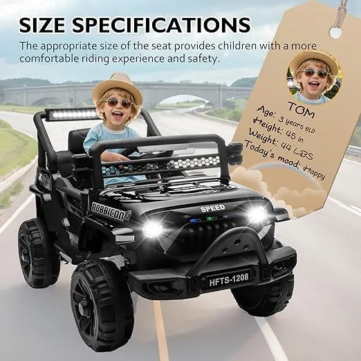 12V Ride on Electric Truck Car for Kids, 12V Kids Electric Vehicles w/Remote Control, Four-Wheel Suspension, USB, Bluetooth, Power Display, Lights, Baby Jeep Ride on Toys for Boys Girls (Black)