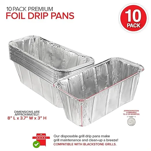 Stock Your Home Foil Grill Drip Pan (10 Pack) Compatible with Blackstone's 28”, 30”, & 36” BBQ Griddle + 17” & 22” Tabletop Range- Disposable Aluminum Oil Catcher Tray, Blackstone Grease Cup Liners