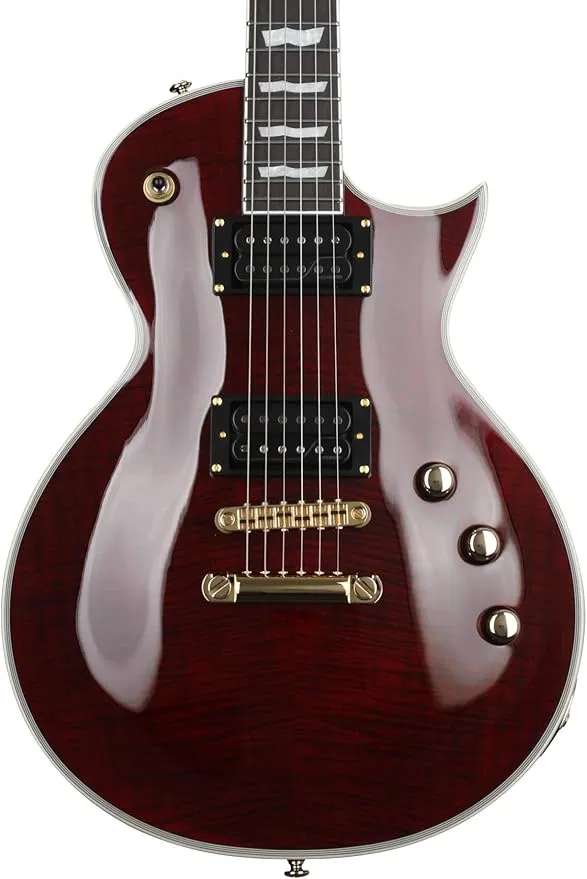 ESP 6 String LTD Deluxe EC-1000T CTM Electric Guitar, See Thru Black Cherry, Right, (LEC1000TCTMFMSTBC)