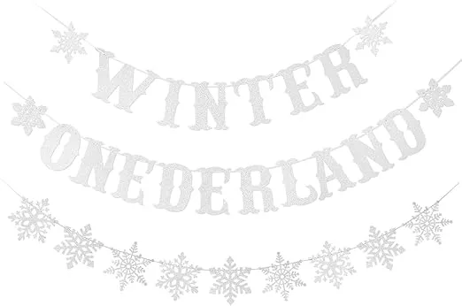 Silver Glitter Winter Onederland Banner and Snowflake Banner Garland, Winter Onederland 1st Birthday Banner Winter Wonderland 1st Birthday Banner for Winter Onederland 1st Birthday Party Decorations