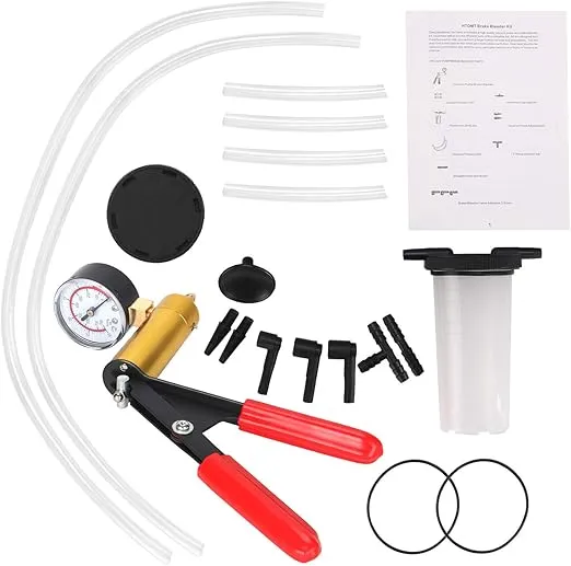 2 in 1 Brake Bleeder Kit Hand held Vacuum Pump Test Set for Automotive with Protected Case,Adapters,One-Man Brake and Clutch Bleeding System(Red)