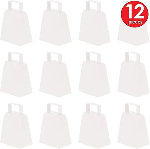 Beistle 12-Pack White Metal Cowbells, 4"- Team Spirit Sports Noisemakers