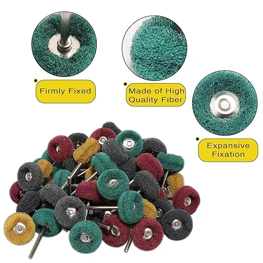 100Pcs Abrasive Buffing Wheels, 1 Inch Buffing Polishing Wheel Set with 1/8 Inch Shank, 20Pcs Each of 80 150 240 400 600 Grit Scouring Pad Abrasive Wheel for Power Rotary Tool, Rust Removal, Polishing
