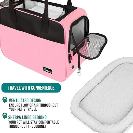 PetAmi Dog Purse Carrier for Small Dogs, Airline Approved Soft Sided Pet Carrier with Pockets, Ventilated Dog Carrying Bag for Puppy Cat, Dog Travel Supplies Bag, Sherpa Bed, Max 12 lbs, Pink