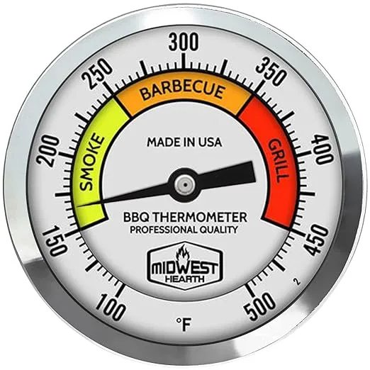Midwest Hearth Deluxe BBQ Smoker Thermometer with Calibration (3" Dial, 4" Stem)