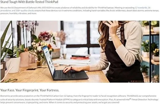 Lenovo Gen 12 ThinkPad X1 Carbon Laptop with Intel Ultra 7 165U vPro Processor, 14" OLED 2.8K Non-Touch Anti-Glare Display, 64GB 6400MHz RAM, 1TB Gen4 Performance SSD, FHD+ IR+ RGB Camera, Win 11 Pro