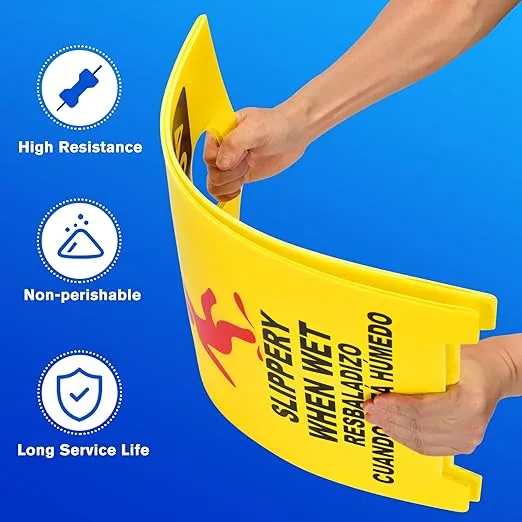 MATTHEW CLEANING 19'' Industrial Wet Floor Sign 3 Pack 2-Sided Durable Corrugated Plastic Birght Yellow Multilingual Warning Signs Commercial Caution Wet Fold-out Floor Signs For Indoors