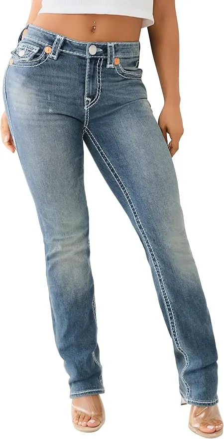 True Religion Women's Billie MID Rise Straight Flap Super T