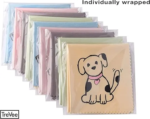 Microfiber Cleaning Cloth - Microfiber Cloth Fabric Wipe for Cleaner Lens, Eyeglasses, Phone Screen - Cute Dog Design 10-Pack, 6x6