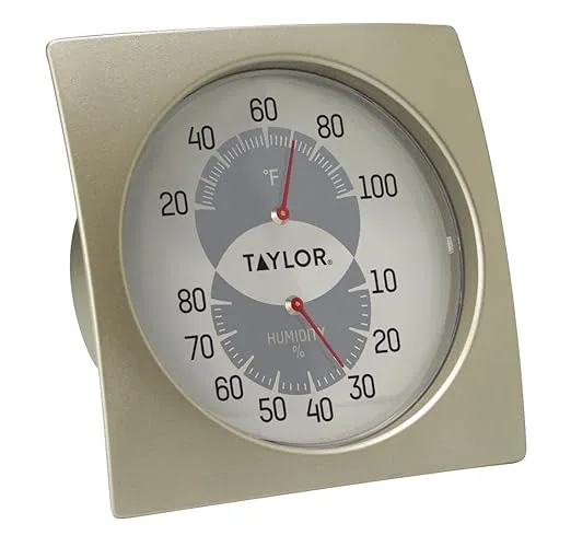 Taylor Indoor Hygrometer Weather Resistant Humidiguide/Thermometer, Indoor Temperature and Humidity, Silver