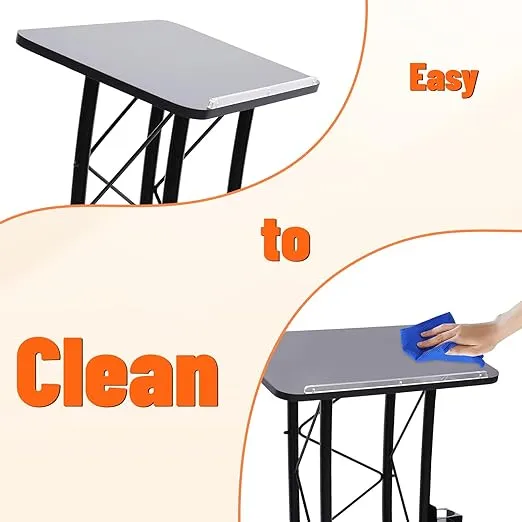 Black Curved Podium, 23.8 x 15.9 x 47 Inch Podium Stand Portable Church Pulpit Metal Black Pulpit Lectern for Speeches with Baffle & Cup Holder for Schools, Conference Rooms