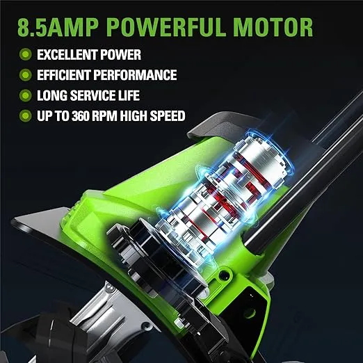 Greenworks 8.5 Amp Electric 11-Inch Tiller, Adjustable Width & Depth, Folding Handle, Green, 2802602LU