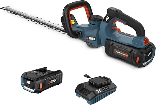 SENIX X6 60V Max* Battery Powered 26" Cordless Hedge Trimmer with Brushless Motor, Double-Sided Dual Action Blades, 1-1/4" Cutting Capacity, 3.0 Ah Lithium-ion Battery & Charger Included (HTX6-M1)
