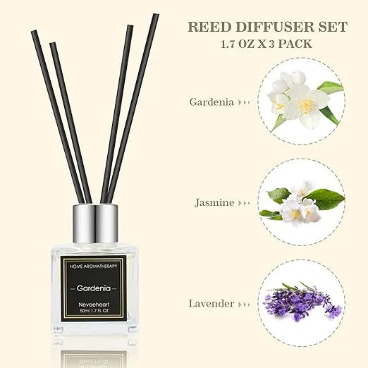 NEVAEHEART Reed Diffuser Set,Gardenia/Jasmine/Lavender Reed Diffuser Gifts for Women,1.7OZx3 Packs Reed Diffuser with Sticks, Home Fragrance Reed Diffuser for Shelf Decor
