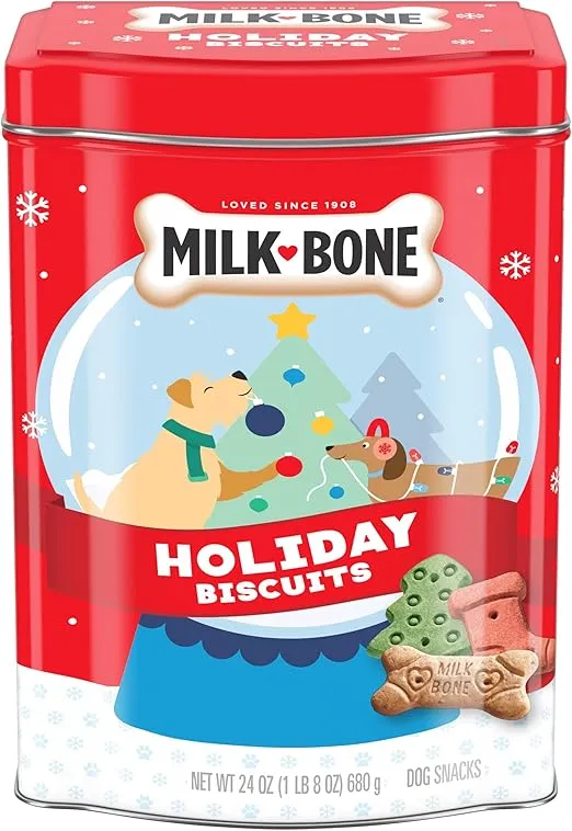 Milk-Bone Limited Edition Holiday Dog Treats, Small Biscuits, 24 Ounce Reusable Tin