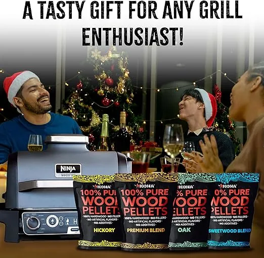 Kona All-Purpose Wood Pellets Variety Pack, Intended for Ninja Woodfire Outdoor Grill, Hickory, Oak, Premium Blend & Sweetwood Blend, 4, 2 lb Resealable Bags
