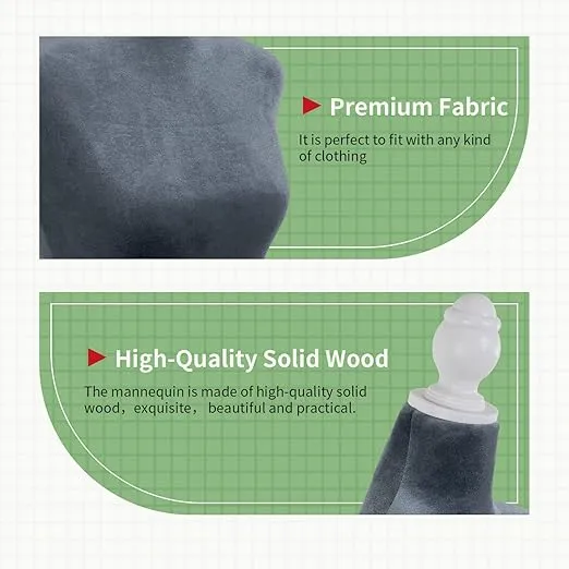 Mannequin Body Dress Form Torso Female Manikin 49.6-63.4 Inch Height Adjustable Wooden Tripod Stand High Density Foam Portable Display Mannequin (Grey, 49.6-63.4 Inches)