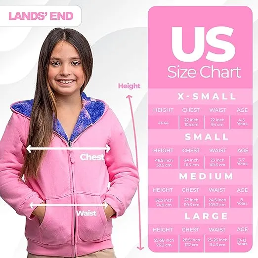 Lands' End Kids Ultra Soft Sherpa Full Zip Hoodie Sweatshirt (XS-L)