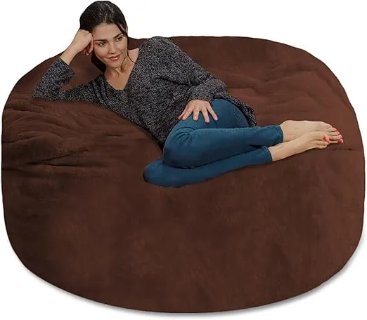 Chill Sack Bean Bag Chair: Giant Bean Bags Memory Foam Bean Bag Chair, 5-feet Comfy Soft Faux Rabbit Fur Cover - Brown