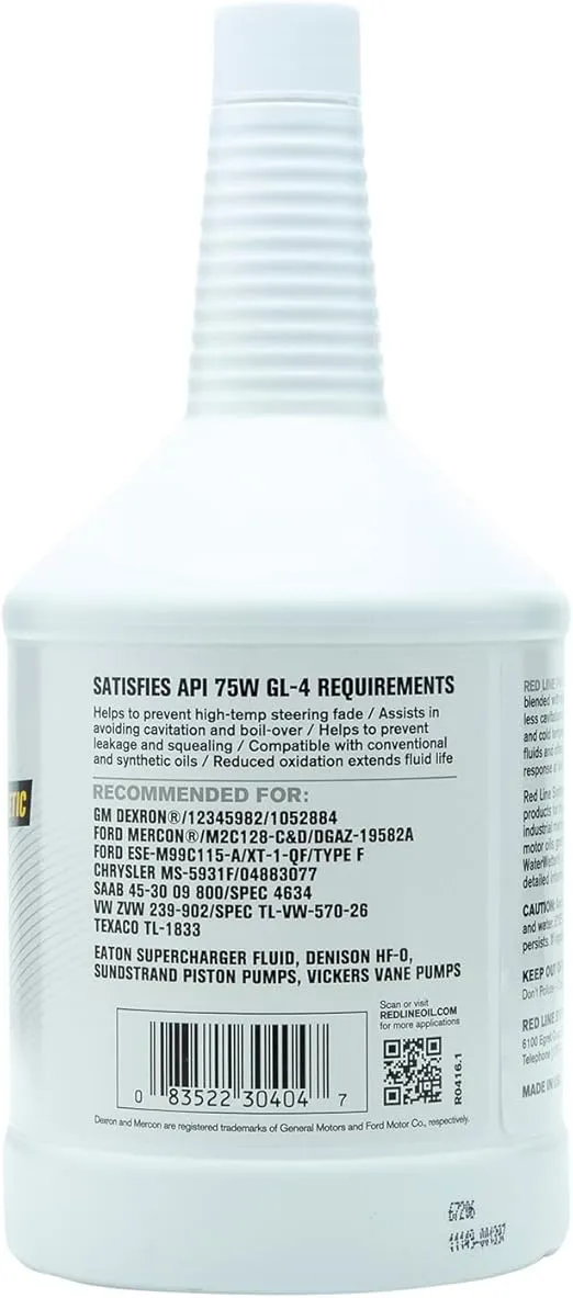 Red Line 30404 Power Steering Fluid - 1 Quart (12 Pack)