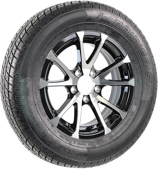 eCustomrim Aluminum 5 Lug Trailer Wheel On 145/R12 Radial Load Range D Tire 12 Inch Black Rim ST145/R12-6 Year Warranty w/Free Roadside