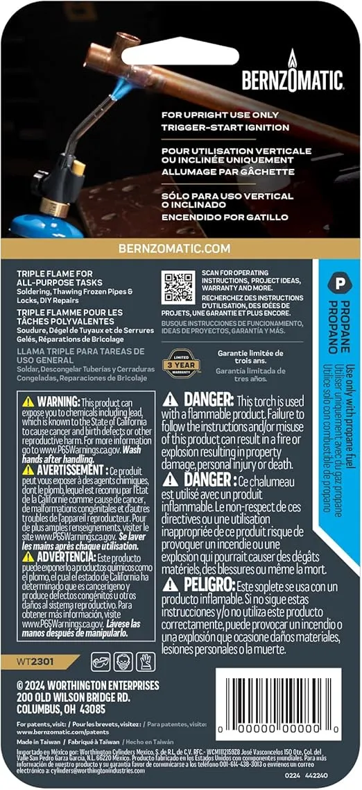 BERNZOMATIC Worthington 336737 WT2301 Trigger Start Propane Torch (2301 Torch)