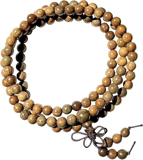 HAPPEACE 6mm Natural Fragrant Green Sandalwood 108 Mala Beads - Tibetan Buddhism Prayer Beads