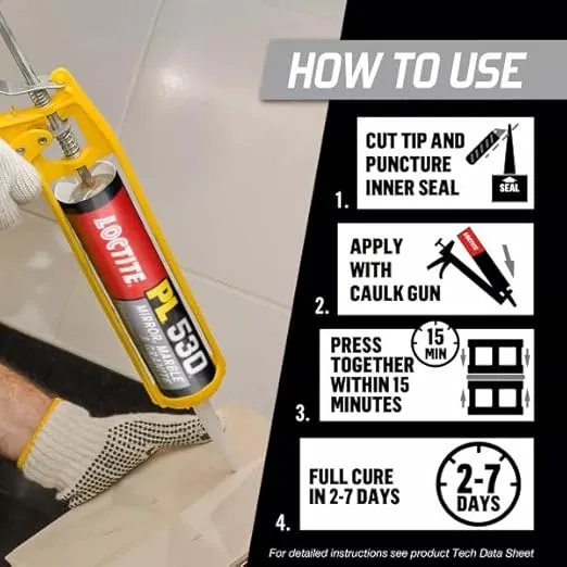 Loctite PL 530 Mirror, Marble and Granite Construction Adhesive, 10 Ounce, 12 Pack