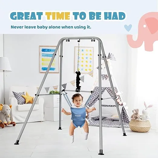 Cowiewie 2 in 1 Baby Jumper, with Strong Support Stand and Baby Walking Harness Function (Blue)
