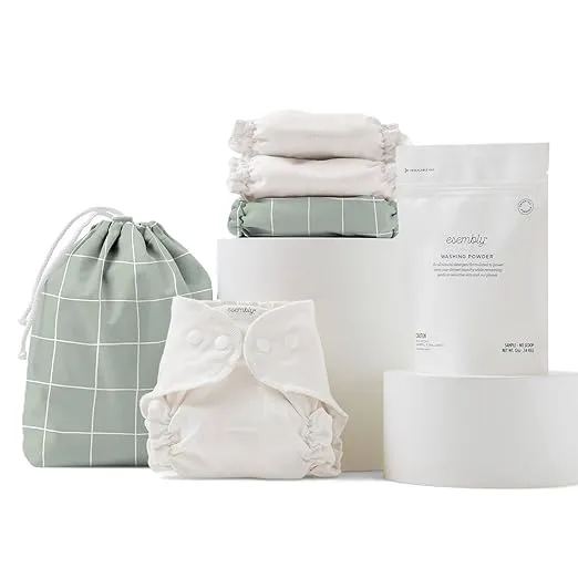 Esembly Cloth Diaper Try-It Kit, Starter Gift Set, Includes 3 Organic, Reusable Diapers Inners, 1 Stylish Outer, Patented Detergent & Wet Bag - Earth-Friendly Diapering, Lattice, Size 1 (7-18lbs)