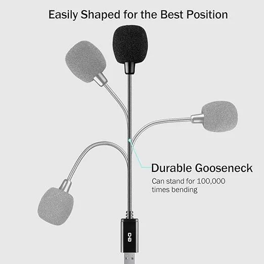 Mini USB Microphone for Laptop and Desktop Computer, with Gooseneck & Universal USB Sound Card, Compatible with PC and Mac, Plug & Play, Ideal Condenser Mic for Remote Work, Online Class