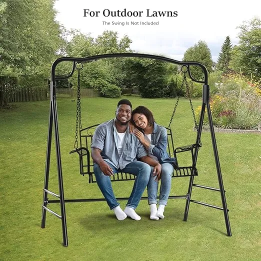 VINGLI Upgraded Metal Porch Swing Stand with Black Finish, Heavy Duty 660 LBS Weight Capacity Steel Swing Frame with Extra Side Bars, Powder Coated Hanging Swing Frame Set for Outdoors