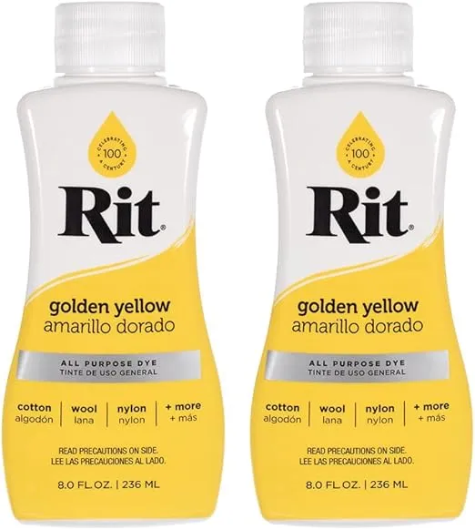 Rit Dye Multi-Purpose Liquid 8 OZ. | Great for Clothing, Accessories, Décor, and Much More | 2-Pack, Golden Yellow