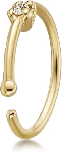 Lavari Jewelers 22 Gauge Open Hoop Nose Ring for Women I Diamond Nose Ring for Her I 14k White or Yellow Gold Nose Ring I 1.3mm Unisex Stud Hypoallergenic Nostril Piercing Jewelry I 22G Body Piercing