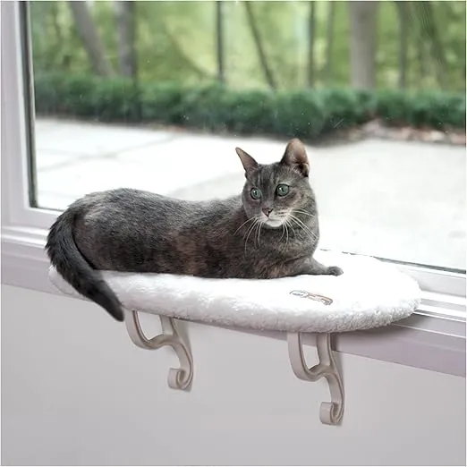 K&H Pet Products Cat Window Perch Kitty Sill with Washable Cushion Bed Cover - Sturdy Cat Window Hammock Holds 40LBS for Large Cats, Window Bed Seat for Indoor Pets - Unheated