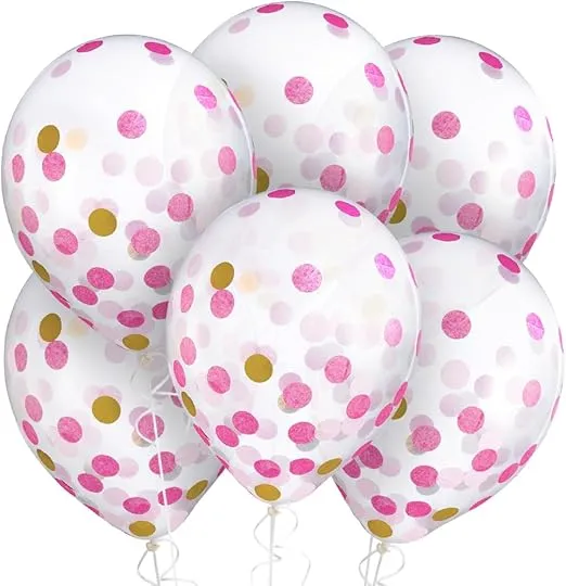 Pink & Gold Confetti Latex Balloons - 12" (6 Pack) - Eye-Catching Birthday, Baby Shower, Wedding & Event Decor