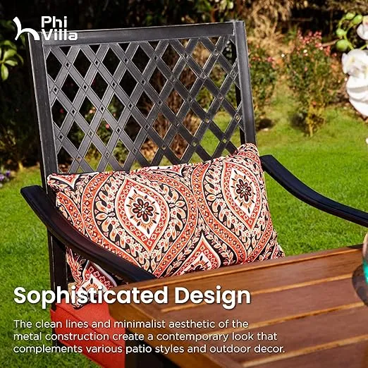 PHI VILLA Outdoor Swivel Bar Stools Set of 4, Counter Height Patio Chairs with Red Seat Cushion, Extra Wide Bar Stools with Armrest & Back, Coating Old Craft (Pillow Included)