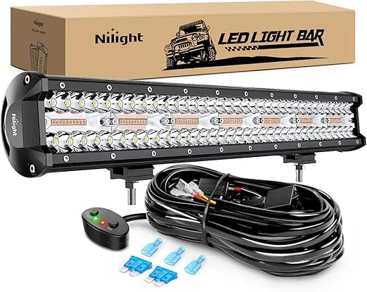Nilight 20Inch 420W LED Light Bar Spot Flood Amber White Strobe 6 Modes with Memory Function Off-Road Truck Car ATV SUV Cabin Boat with 16AWG Wiring Harness Kit-1 Lead