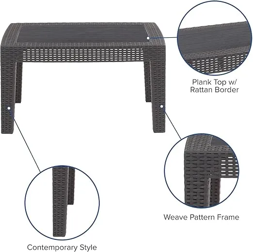 Flash Furniture Seneca Dark Gray Faux Rattan Coffee Table