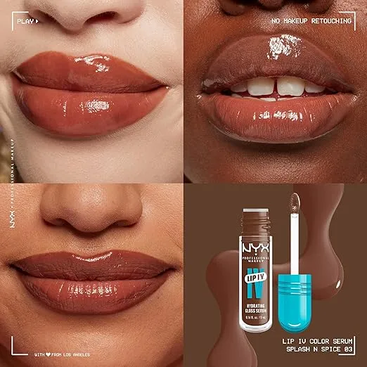 NYX PROFESSIONAL MAKEUP Lip IV Hydrating Gloss Serum, Lip Stain with 12HR Hydration - Splash N Spice (Brown Lip Gloss)