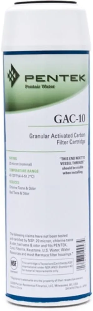 Pentair Pentek GAC-10 Carbon Water Filter, 10-Inch, Under Sink Granular Activated Carbon (GAC) Replacement Cartridge, 10" x 2.5" , Blue