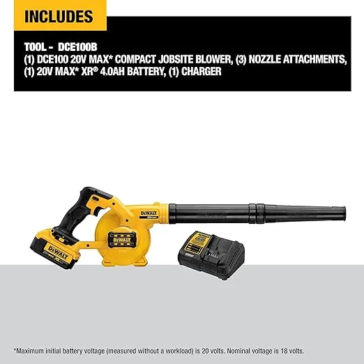 DEWALT 20V MAX* Blower for Jobsite Kit, Compact (DCE100M1)
