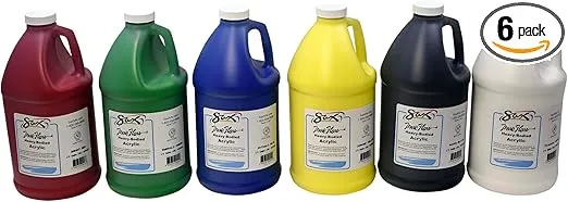 Sax True Flow Heavy Bodied Acrylic Paint - 1/2 Gallon - Set of 6 - Assorted Colors