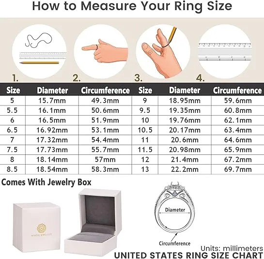 Newshe Jewellery Engagement Rings for Women Wedding Ring Set AAAAA Cz 925 Sterling Silver Band Round 1.6Ct Size 5-12