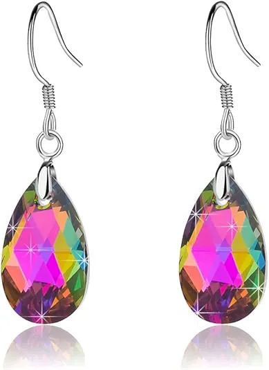 Teardrop Austrian Crystal Drop Dangle Earrings for Women 925 Sterling Silver Hook Hypoallergenic Jewelry