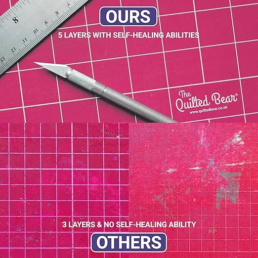 The Quilted Bear Rotating Cutting Mat 18" x 18" - Square 360° Rotating Self Healing Mat with Innovative Locking Mechanism for Quilting & Sewing Your Choice of Colours Available! (Pink)