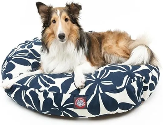 Navy Blue Plantation Medium Round Indoor Outdoor Pet Dog Bed With Removable Washable Cover By Majestic Pet Products