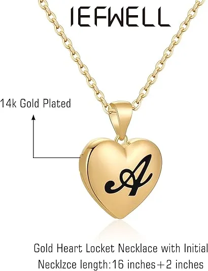 IEFWELL Locket Necklaces for Girls Gifts That Holds Pictures, 14K Gold Plated Heart Picture Necklaces for Girls Women Initial Locket Necklaces for Teen Girls Gifts for Girls Jewelry